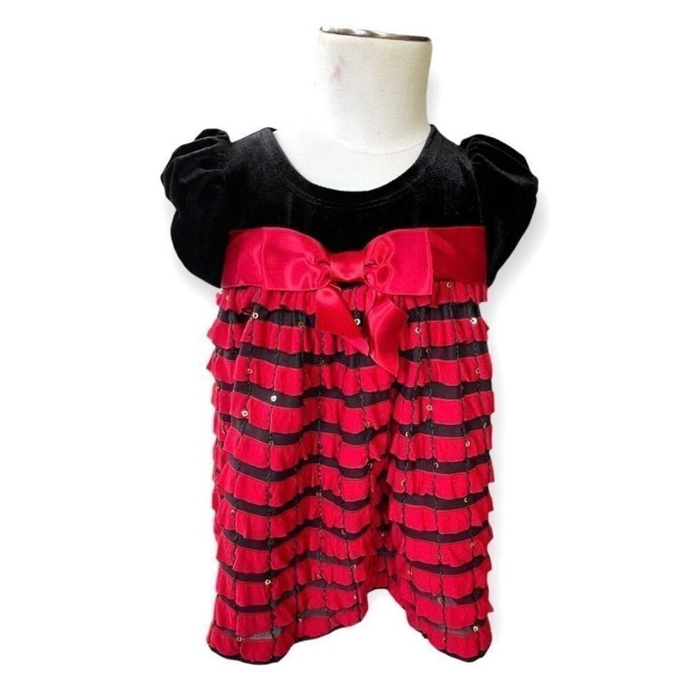 Girls Bonnie Baby Crushed Velvet & Sequin Holiday Dress - Sz 12 mo